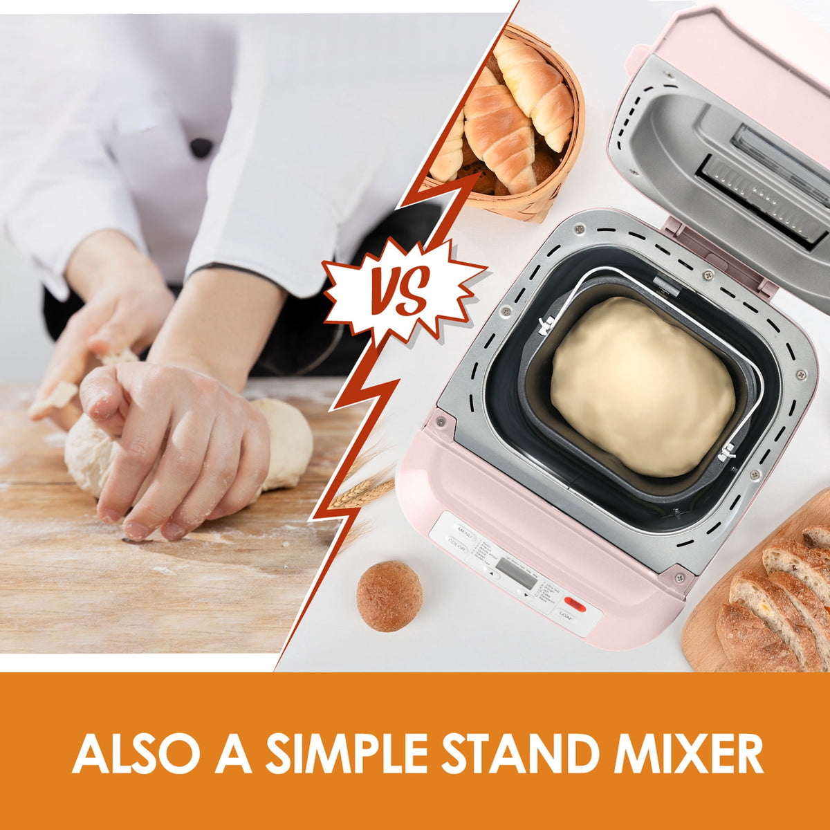 Kitchen in the Box 2lb Bread Maker with Auto Fruit Nut Dispenser, 12-in-1 Gluten-Free Bread Machine, 13H Delay Timer, Nonstick Pan, Keep Warm, White