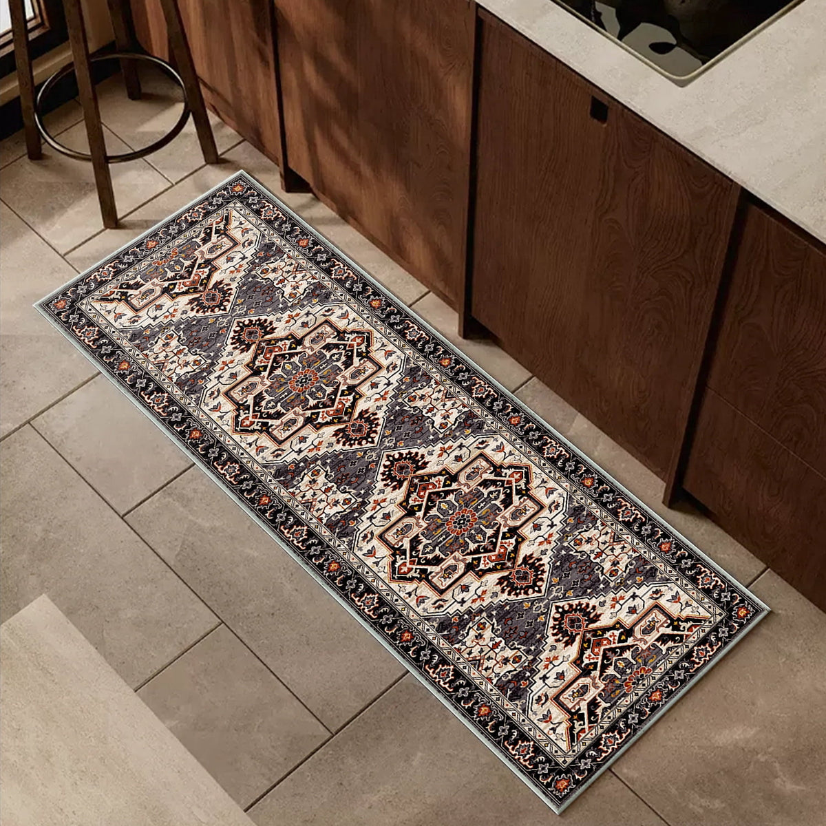 TECHVIDA Kitchen Rug Set 3 Piece,Non Slip Machine Washable Kitchen Mats, Farmhouse Hallway Doormat for Home Floor and Living Room,Gray