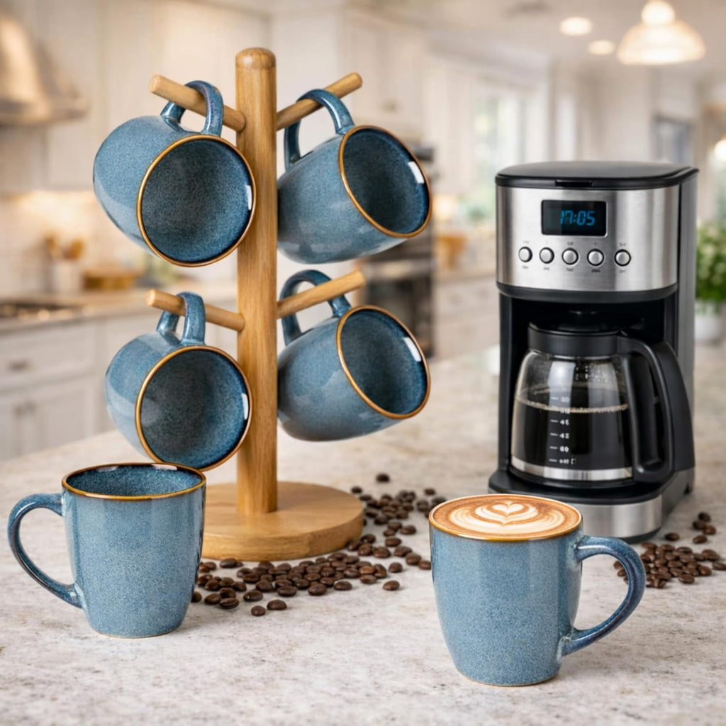 AmorArc Ceramic Coffee Mugs Set of 4, 12oz Stoneware Coffee Mugs Set For Dad Mom Women MEN, Light Weight Coffee Cups for Latte/Tea/Beer/Hot Cocoa, Dishwasher & Microwave Safe,Green Wheat