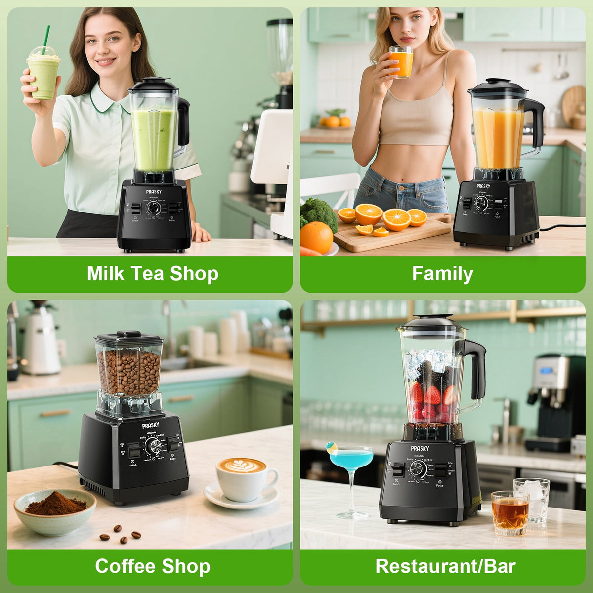 PRASKY Countertop Blender, 2-in-1 Professional Blender, 68oz Capacity 1000W 6 Speeds Blender for Kitchen with 25oz to-go Cup (Black)