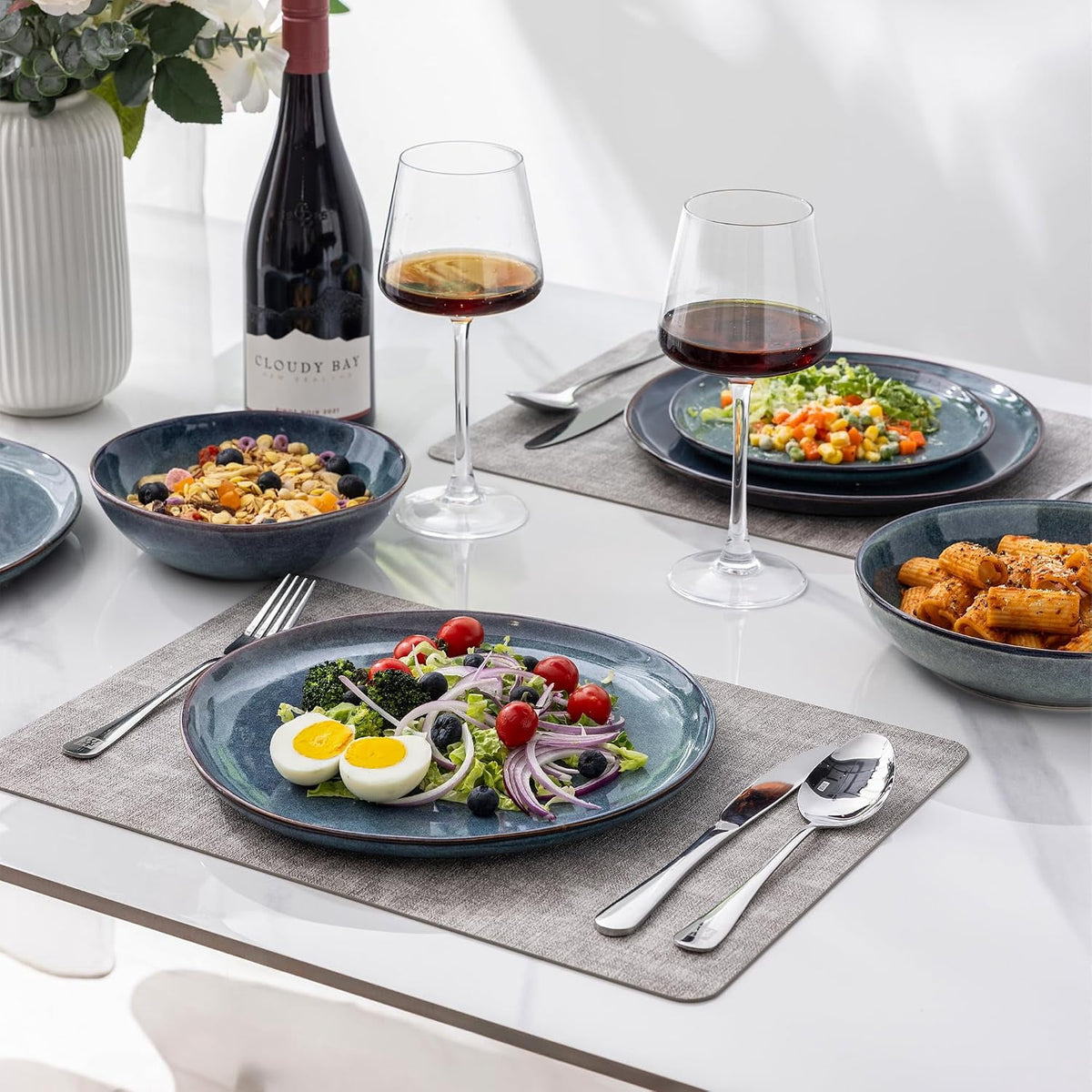 AmorArc Ceramic Dinnerware Sets,Handmade Reactive Glaze Stoneware Plates and Bowls Sets,Highly Chip and Crack Resistant | Dishwasher & Microwave Safe Dishes Set,Service for 4 Set(12pc),Reactive Glaze