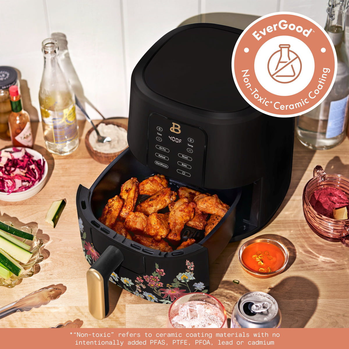 Beautiful 3 Qt Air Fryer with TurboCrisp Technology, EverGood Non-Toxic Ceramic Nonstick Coating, Chocolate by Drew Barrymore