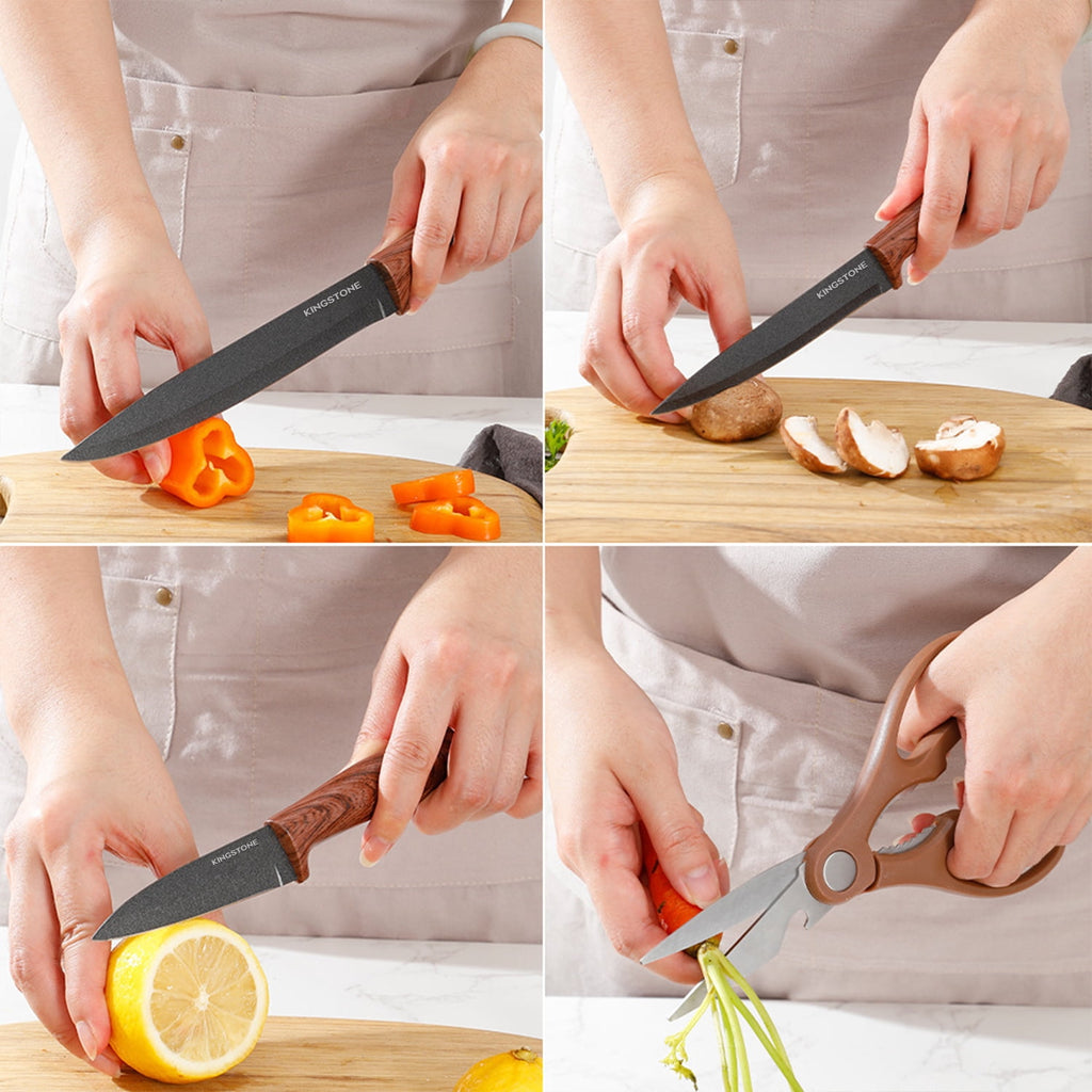 KINGSTONE 7-Piece Kitchen Knife Set with Cutting Board & Sharpener, 408 Stainless Steel Cutlery, Dishwasher Safe Block Set