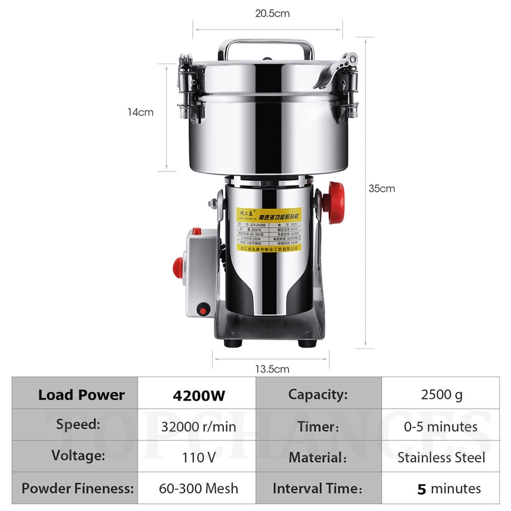 TOPCHANCES 2500g Commercial Spice Grinder Electric Herb Grain Mill Grinder 4200W High Speed Pulverizer