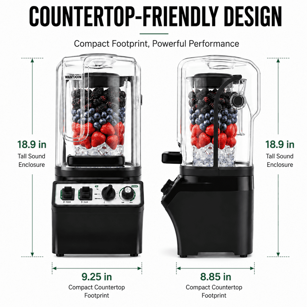 WantJoin Blender-Commercial Blender with Soundproof Shield, Enclosure 2200W ,Quiet Professional-Grade Power,Self-Cleaning,Gray