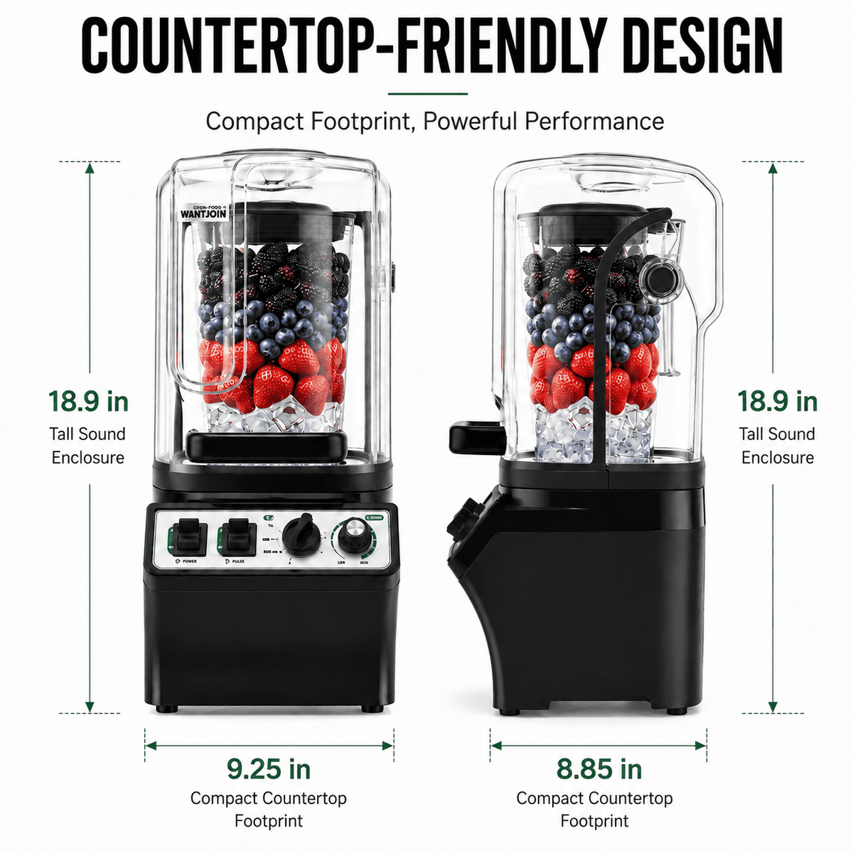 WantJoin Blender-Commercial Blender with Soundproof Shield, Enclosure 2200W ,Quiet Professional-Grade Power,Self-Cleaning,Gray