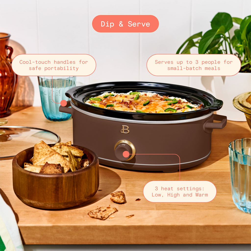 Beautiful 2.5 Qt Dip and Serve Manual Slow Cooker, Chocolate by Drew Barrymore
