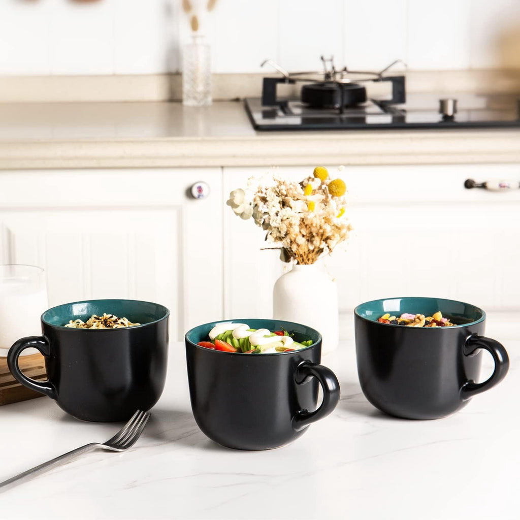 AmorArc 24 oz Soup Mugs with Handles, Jumbo Ceramic Bowls Mugs Set with handles for Coffee Cereal Cappuccino Snacks, Microwave&Dishwasher safe Soup Cups for Meal-Multicolor