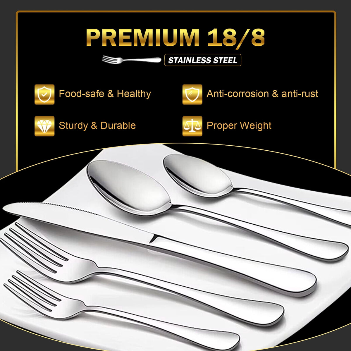 30 Pcs Silverware Set for 6, Kosbon Stainless Steel Flatware Tableware Set, Include Forks Spoons and Knives Set, Mirror Polished Cutlery Utensil Set for Home Restaurant, Dishwasher Safe