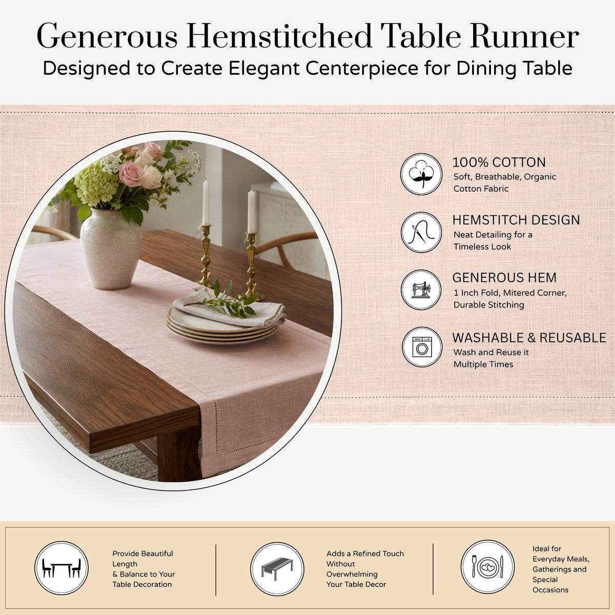 Fingercraft Table Runners, Cotton Dinner Table Centerpiece with Beautiful Premium Lace, Home and Dining Aqua-90