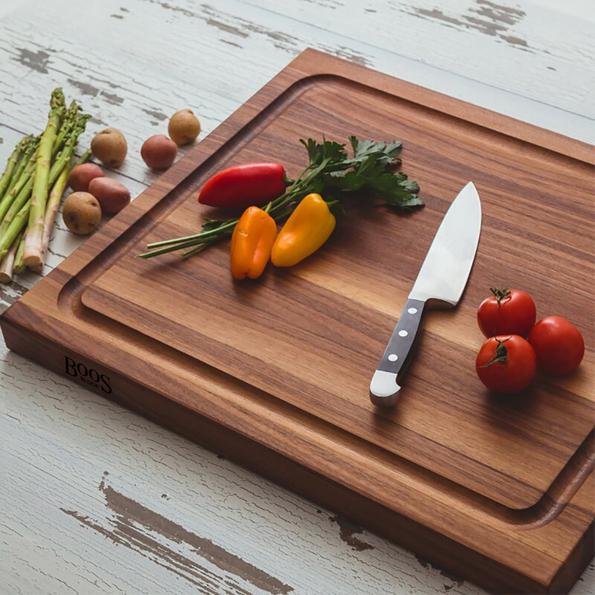 John Boos BBQ Collection Reversible Wood Cutting Board,Juice Groove, Walnut