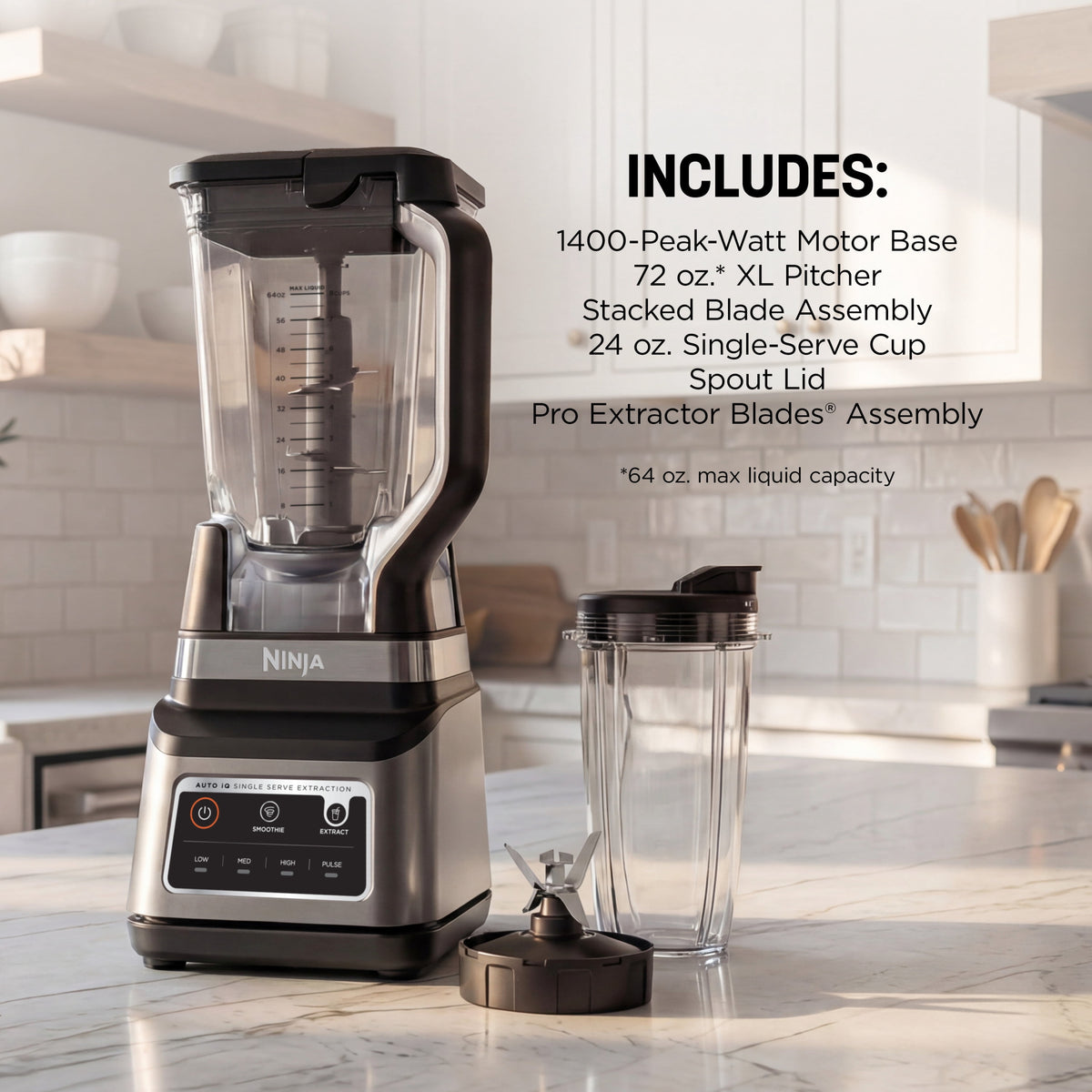Ninja Professional Plus DUO 72-Oz Blender, Smoothies, Ice Crush, 2 Auto-iQ Preset Programs, 4 Speeds, 1400PW, BN750NV Navy