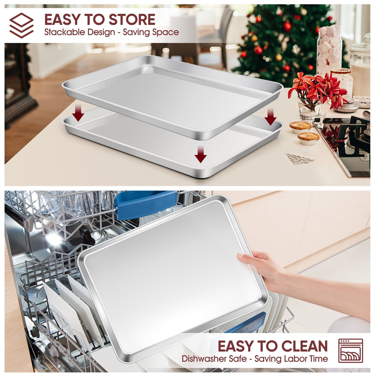 Vesteel 20" x 14" x 1" Extra Large Baking Sheet Set of 2, Heavy Duty Stainless Steel Cookie Sheet Baking Pan for Oven, Non-Stick & Dishwasher Safe
