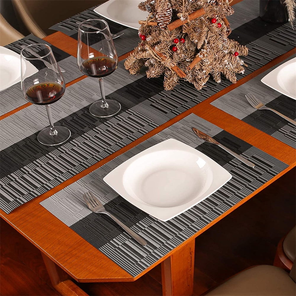 6pcs Placemats PVC Place Mats and Coasters Washable Non-Slip Heat Resistant Table Mats for Kitchen Dining Table Home Restaurant 12"×18", Sliver