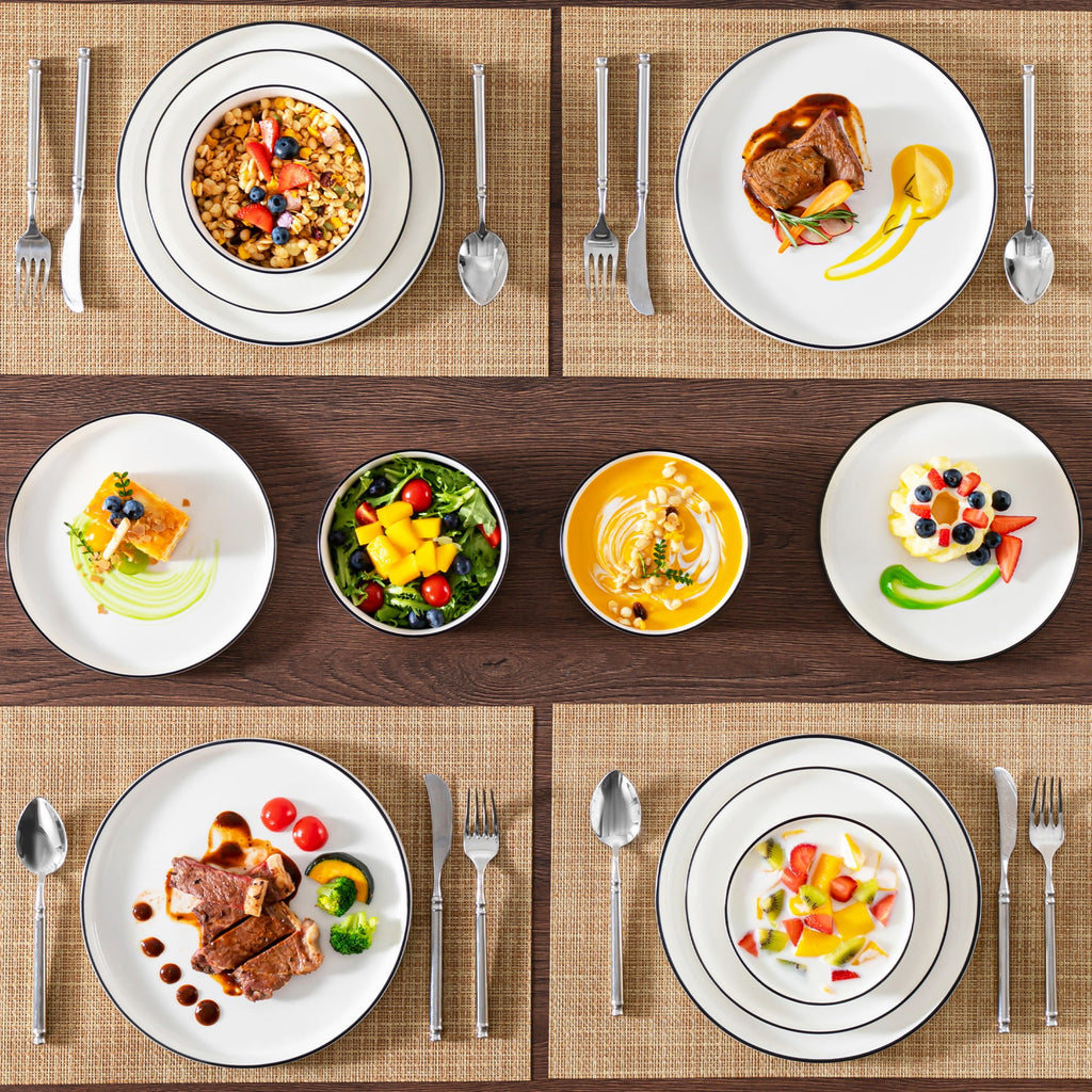 Vancasso 12 Pcs Dinnerware Sets, Plates and Bowls Set for 4, Ceramic Dinner Set, Scratch Resistant, White