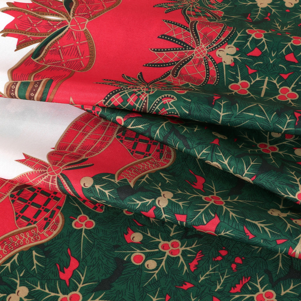 LUSHVIDA Christmas Tablecloth Rectangle - 60x84 inch Holly Ribbon Pattern Washable Wrinkle Resistant Holiday Tablecloths for Christmas Family Gathering, Dining Room Table Decoration 130GSM
