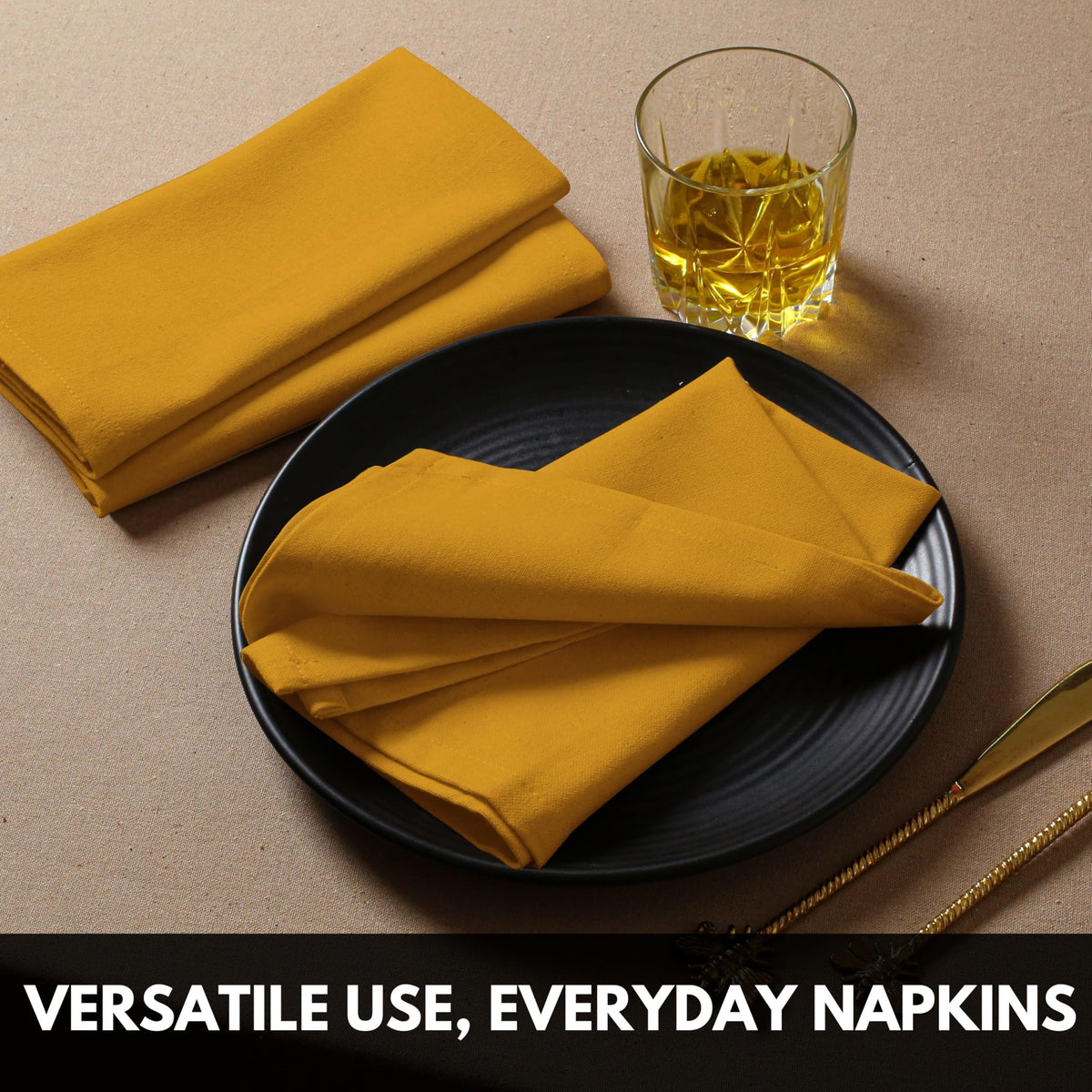 Softopia Cotton Cloth Napkin 100% Cotton 17x 17 Inches Table Napkin for Dining, Lunch, Holiday Parties & Cocktail, Decorative Washable Napkins - Mustard Yellow (Set of 12)