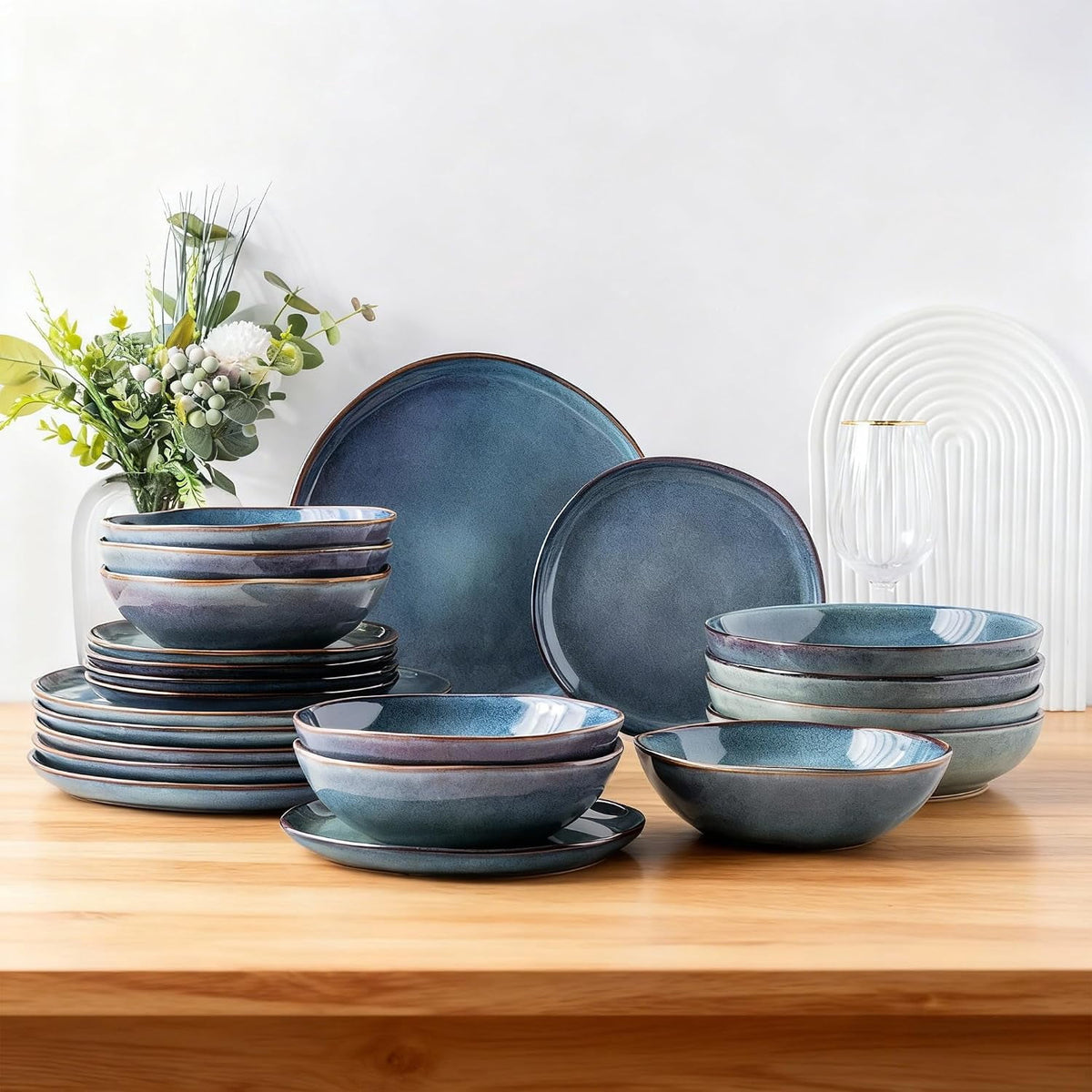 AmorArc Ceramic Dinnerware Sets,Handmade Reactive Glaze Stoneware Plates and Bowls Sets,Highly Chip and Crack Resistant | Dishwasher & Microwave Safe Dishes Set,Service for 4 Set(12pc),Reactive Glaze