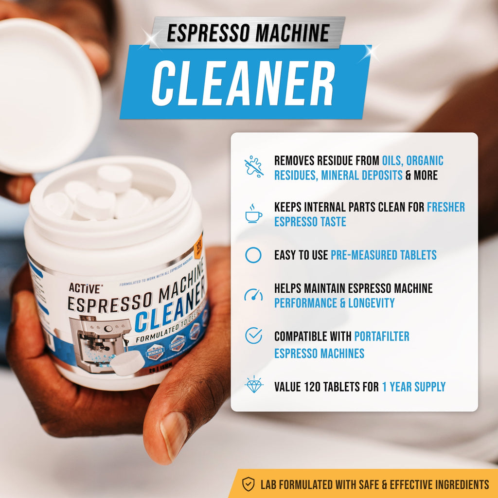 Active Espresso Machine Cleaning Tablets, Coffee Maker Descaler, 120 Count, 1 Pack