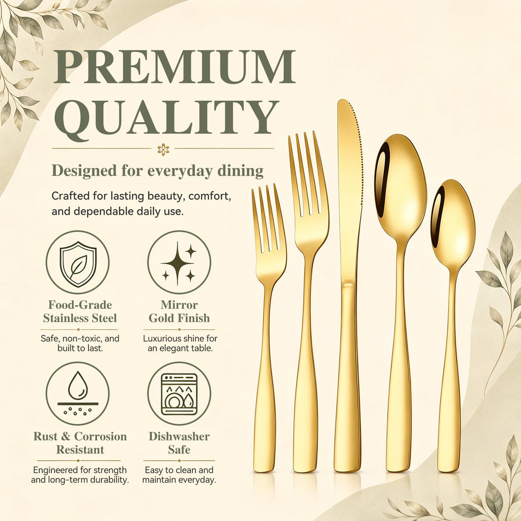 TINANA Silverware Sets, 30 PCS Flatware Set for 6, Premium Stainless Steel Cutlery Utensil Set Mirror Polished Forks and Spoons, Dishwasher Safe