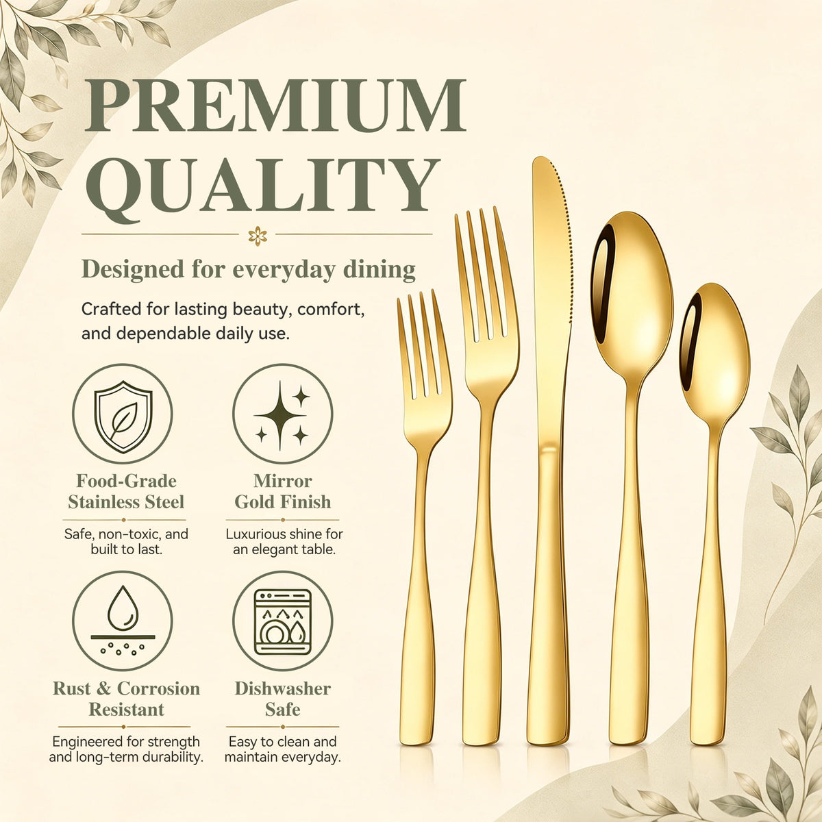 TINANA Silverware Sets, 30 PCS Flatware Set for 6, Premium Stainless Steel Cutlery Utensil Set Mirror Polished Forks and Spoons, Dishwasher Safe