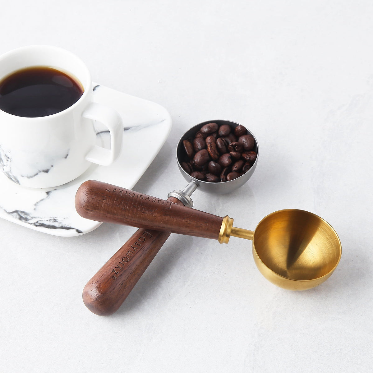 Easyworkz Retro Stainless Steel Coffee Scoop with Walnut Handle 10g / 1 Tbsp Coffee Measuring Spoon, Rose Gold