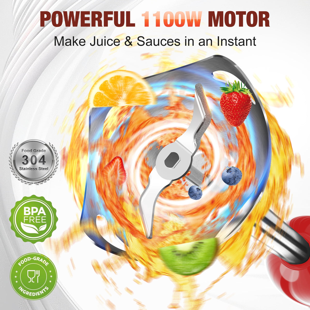 Immersion Blender, 1100W Immersion Blender Handheld with 21 Speeds & Turbo Boost – 3-in-1 Hand Blender for Purees, Baby Food, Milkshakes, Soups & Smoothies