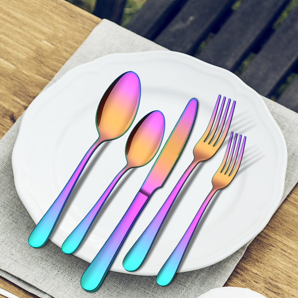 20 Piece Silverware Set, ENLOY Stainless Steel Solid Flatware Cutlery for 4, Modern & Elegant Design, High Quality Gift