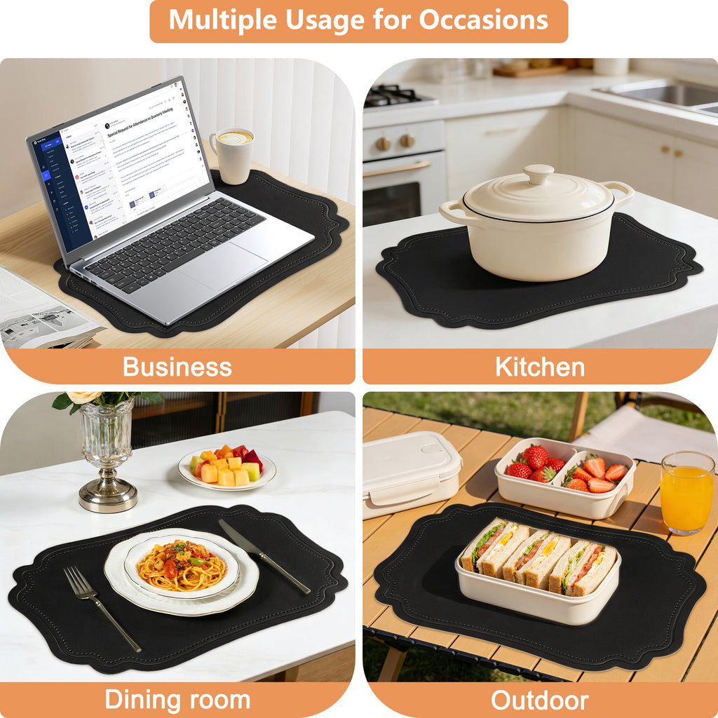 VCVCOO Placemats Set of 4 Beige Leather Place Mats Waterproof Wipeable Heat Resistant Sturdy Rectangle Kitchen Dining Table Mats for Indoor Outdoor Reversible Easy to Clean Place Mats