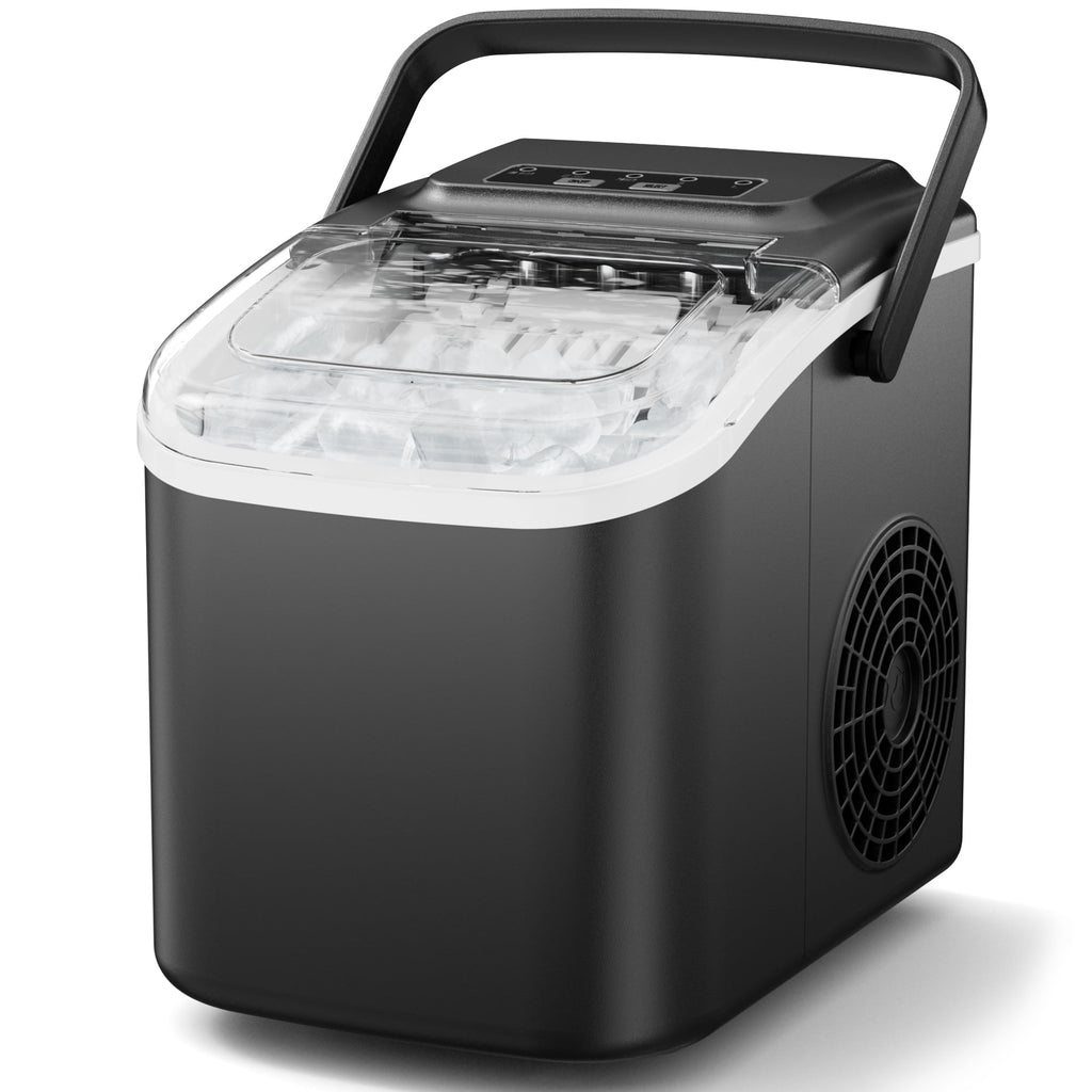 Snowyermine Countertop Ice Maker with Handle, 26 lbs/24H Portable Ice Machine, 2 Bullet Ice Sizes, 8 Cubes in 6 Minutes, Self-Cleaning for Home, Bar, RV and Camping
