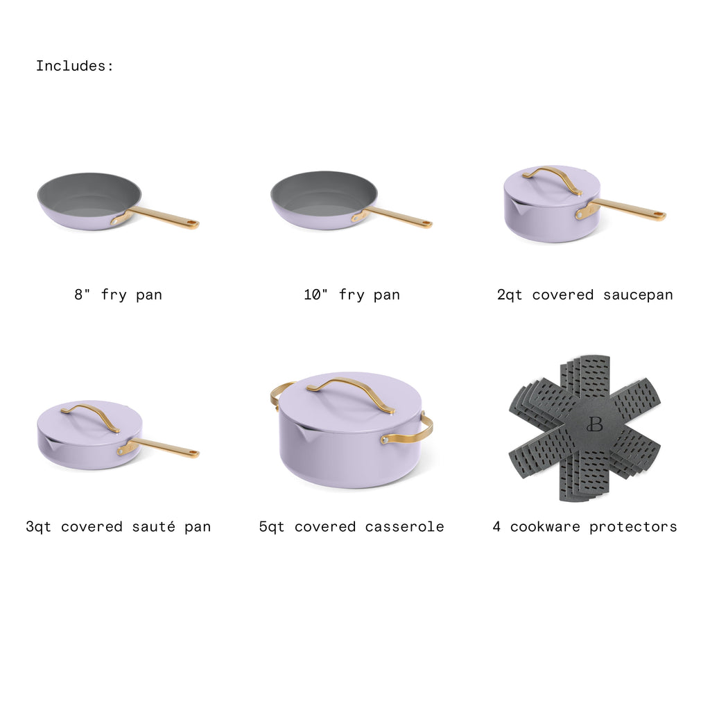 Beautiful 12-Piece Cookware Set, Pots and Pans with Strainer Lids and EverGood Ceramic Nonstick Coating, White Icing by Drew Barrymore