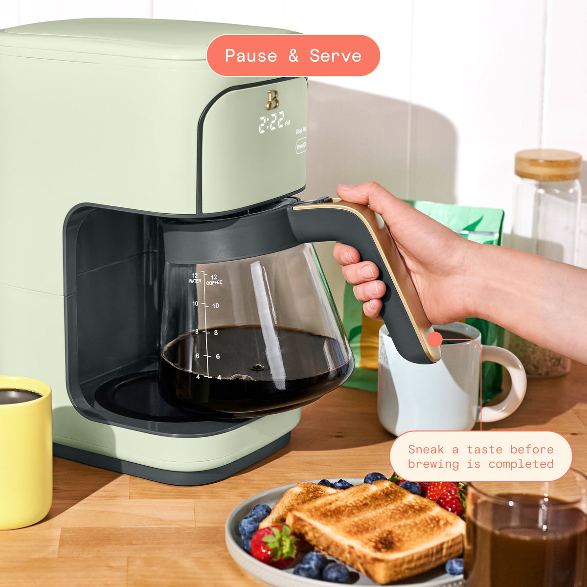 Beautiful 12 cup Programmable Coffee Maker, Thyme Green by Drew Barrymore