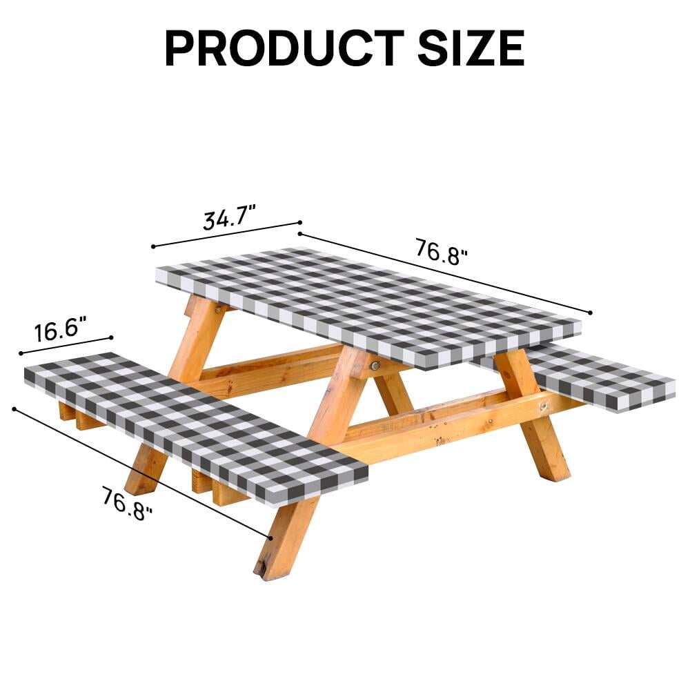 FGY Picnic Table Covers, 3 Piece Set Waterproof Picnic Table and Bench Cover Outdoor Camping Tablecloth (Black&White)