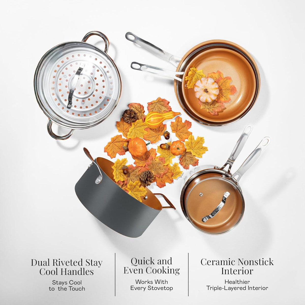 Gotham Steel 9.5 Inch Copper Non Stick Frying Pans, Ceramic Non Toxic Frying Pans Nonstick Skillet, Lightweight, Stay Cool Handle, Oven and Dishwasher Safe