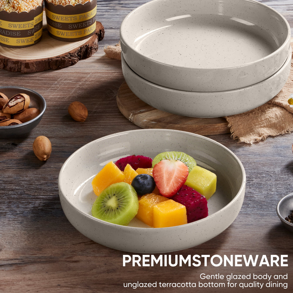 Vesteel Pasta Bowls Set of 6, 32oz Large Salad Bowl for Home Kitchen, Ceramic Serving Plates for Soup, Cereal, Fruits, Microwave & Dishwasher Safe, Speckled White