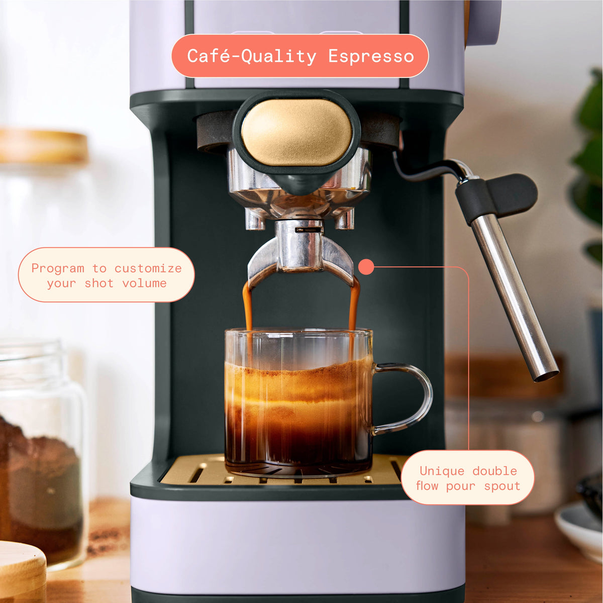 Beautiful by Drew Barrymore Slim Espresso Machine, 20-Bar Pressure, Black Sesame