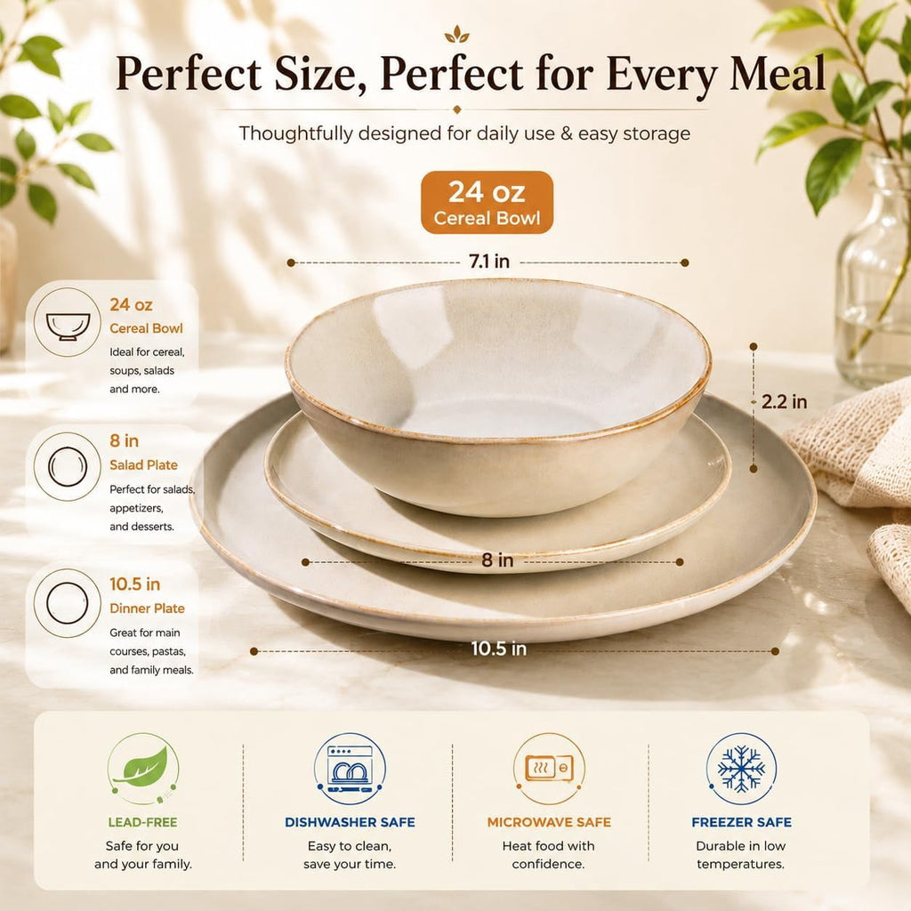 AmorArc Ceramic Dinnerware Sets,Handmade Reactive Glaze Stoneware Plates and Bowls Sets,Highly Chip and Crack Resistant | Dishwasher & Microwave Safe Dishes Set,Service for 4 Set(12pc),Reactive Glaze