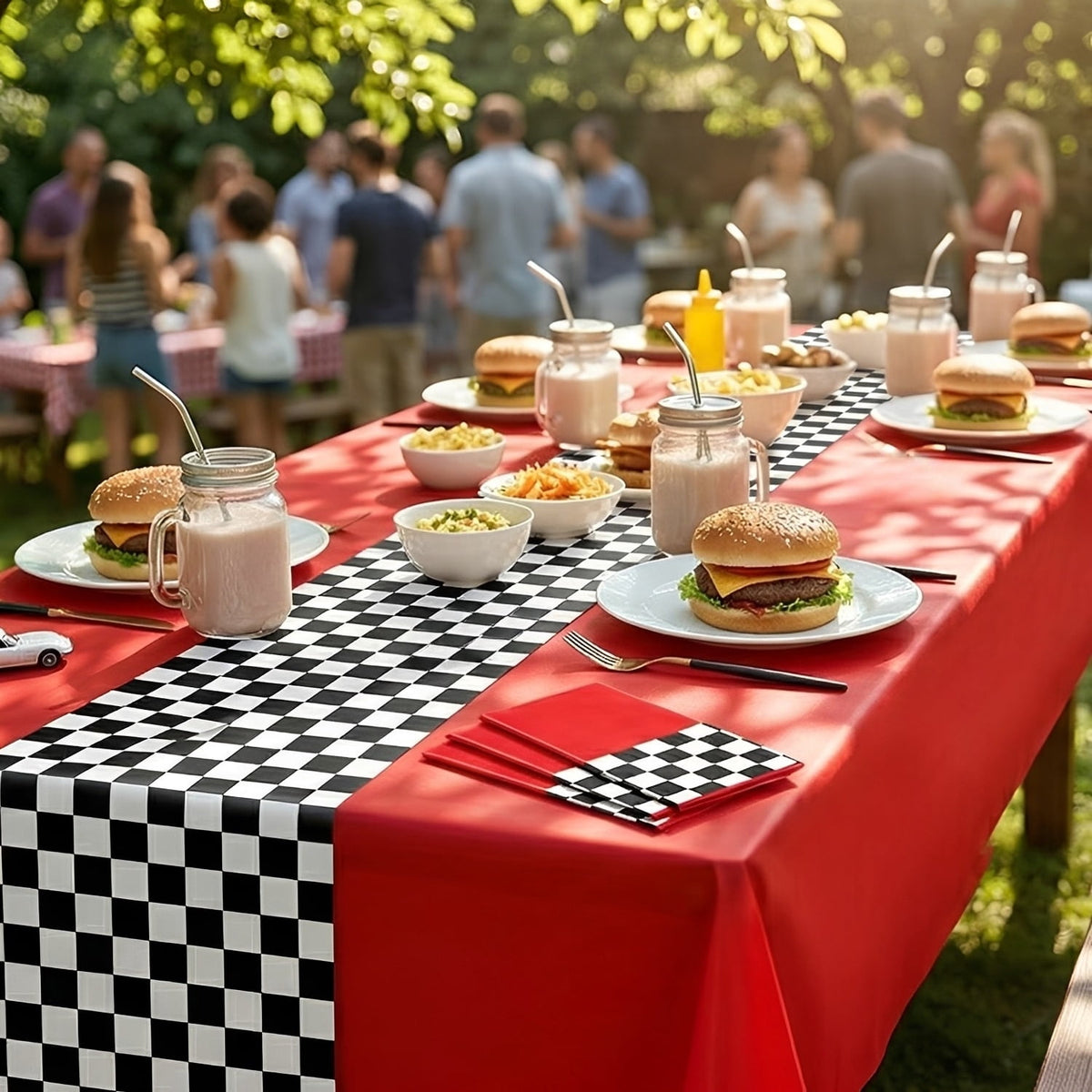 3 Sheets 54x108 Inch Black/Red Racetrack Table Covers - Car Birthday Party Supplies for Boys Racing Theme Favors
