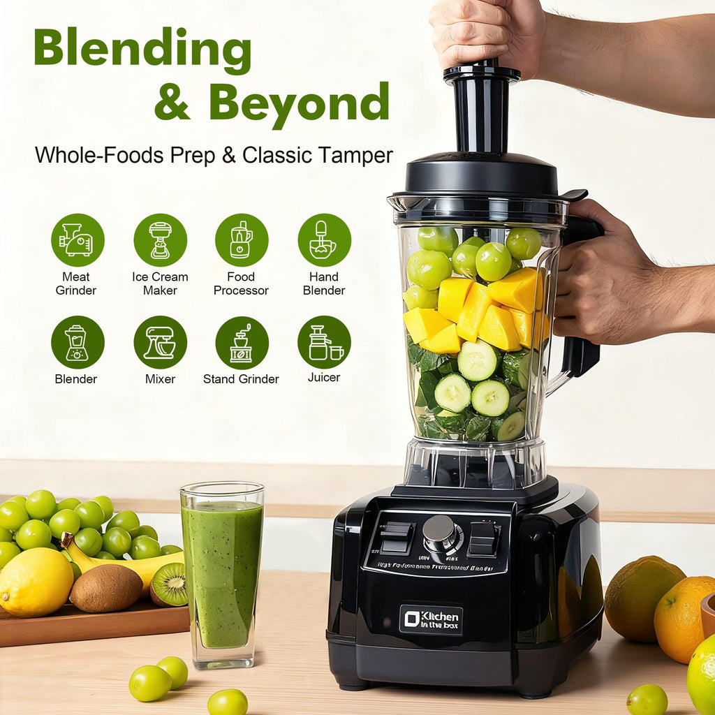 Kitchen in the box 68 oz Countertop Blender, 1450W (2 HP) Smoothie & Ice-Crushing Blender with Stainless Steel Blades, BPA-Free Tritan Jar — Black