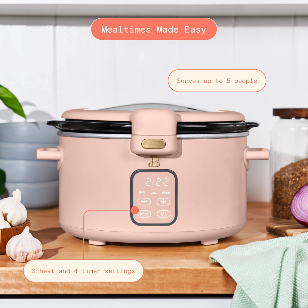 Beautiful 4 Qt Digital Slow Cooker with Hinged Locking Lid, Thyme Green by Drew Barrymore