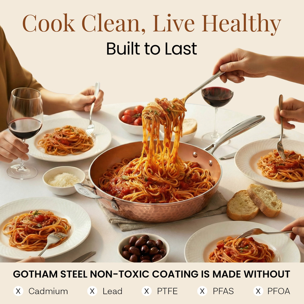 Gotham Steel 14 Inch Non Stick Frying Pans with Lid, Large Frying Pans Nonstick with Lid, Non Toxic Ceramic Pan Skillet, Nonstick Frying Pan, Induction Pan, Oven/Dishwasher Safe – Copper Hammered