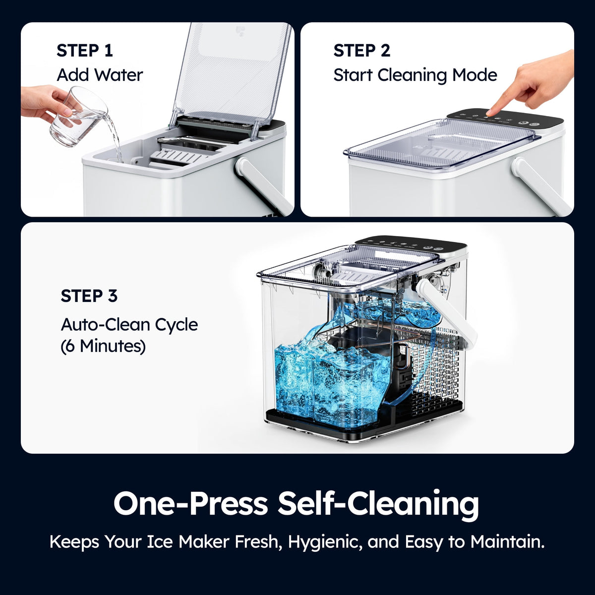 SIMZLIFE Portable Countertop Ice Maker, 26 Lbs/Day, 9 Bullet Ice Cubes in 6 Minutes, 2 Ice Sizes, Self-Cleaning Ice Machine, Black