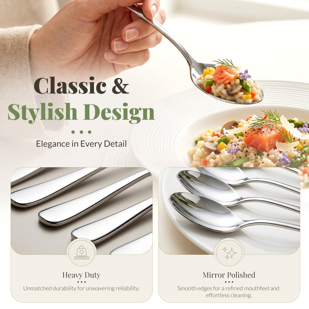 Astercook 24-Piece Dinner Spoon Set, 6.8'' Premium Food-Grade Stainless Steel Tablespoons Silverware, Mirror Polished & Dishwasher Safe Teaspoons, Heavy Duty Flatware for Kitchen, Restaurant & Party