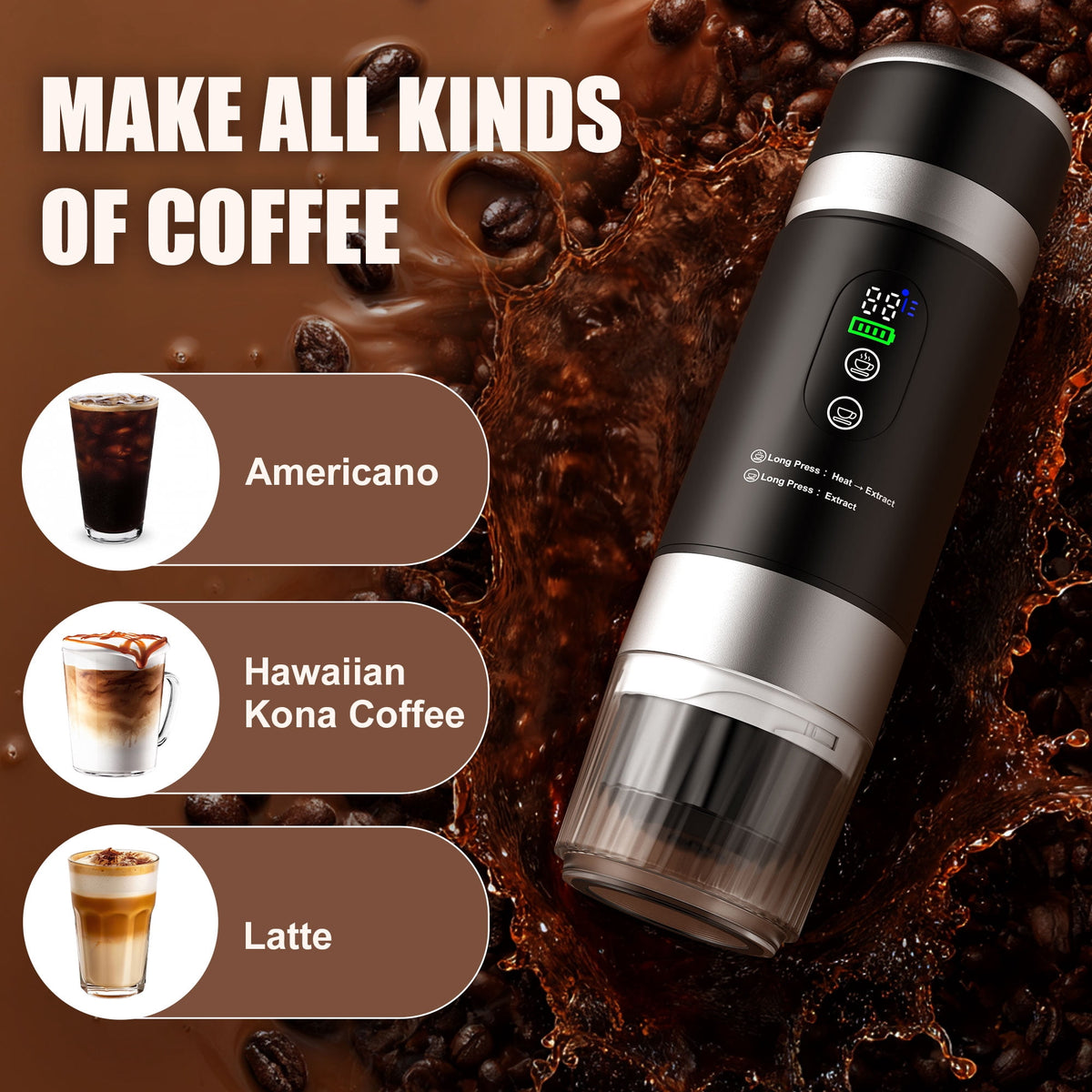 Fimilo Portable Espresso Maker, 3-in-1 20 Bar Mini Coffee Makers with 2 x 7500mAh Battery, Self-Heating Car Coffee Machine Compatible Ground Coffee & Capsules (NS＆DG) for RV, Hiking, Office