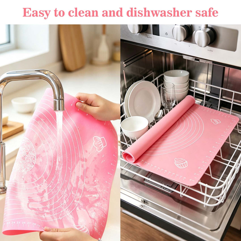 Large Pink Silicone Baking Mat, 25"x18" Non-Stick Pastry Mat with Measurements for Dough, Bread, Baking, Fondant