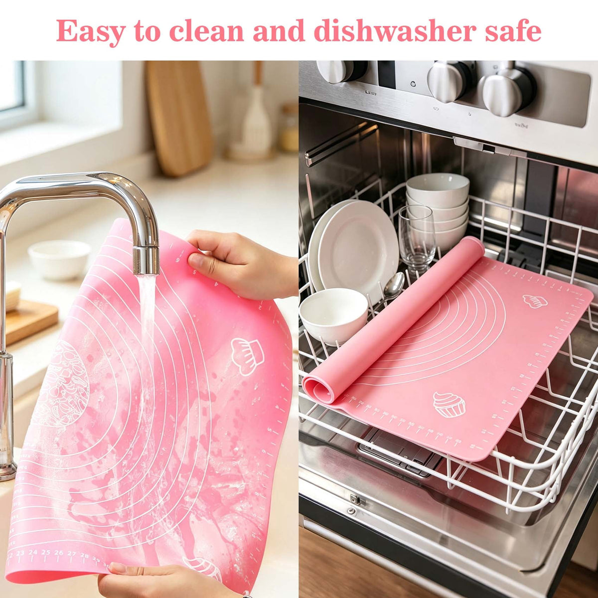 Large Pink Silicone Baking Mat, 25"x18" Non-Stick Pastry Mat with Measurements for Dough, Bread, Baking, Fondant