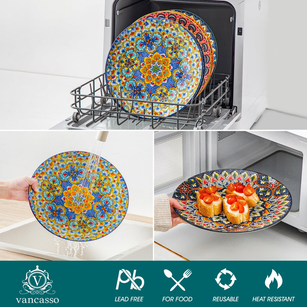 Vancasso Ceramic Dinner Plates Set of 6,10.5" Reactive Glaze Porcelain Plates, Bohemian Style Dinnerware Dishes Set for Kitchen, Scratch Resistant, Series LUMI
