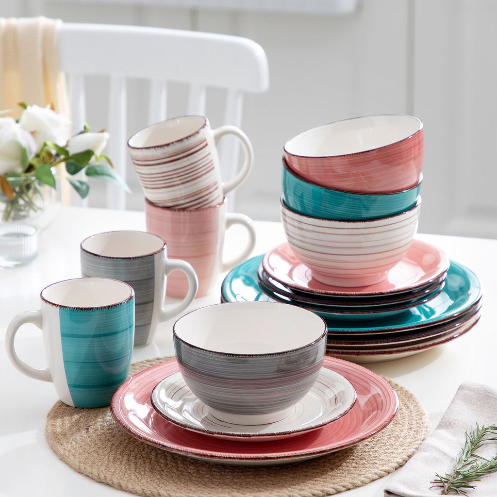 Vancasso 32 Pieces Dinnerware Sets for 8, Ceramic Plates and Bowls Sets, Scratch Resistant Dishes Set, Microwave & Dishwasher Safe, Colourful