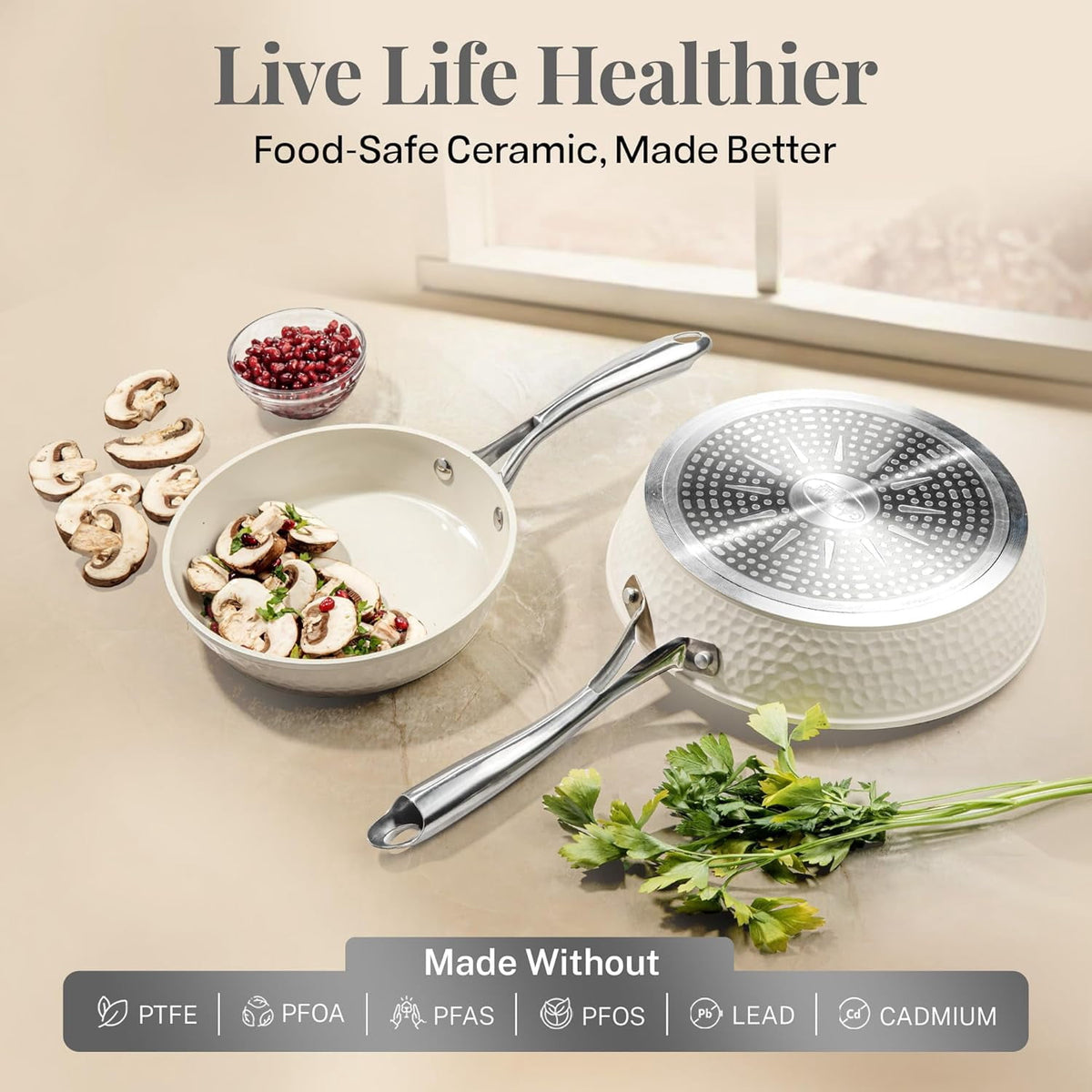 Gotham Steel 14 Inch Non Stick Frying Pans with Lid, Large Frying Pans Nonstick with Lid, Non Toxic Ceramic Pan Skillet, Nonstick Frying Pan, Induction Pan, Oven/Dishwasher Safe – Copper Hammered