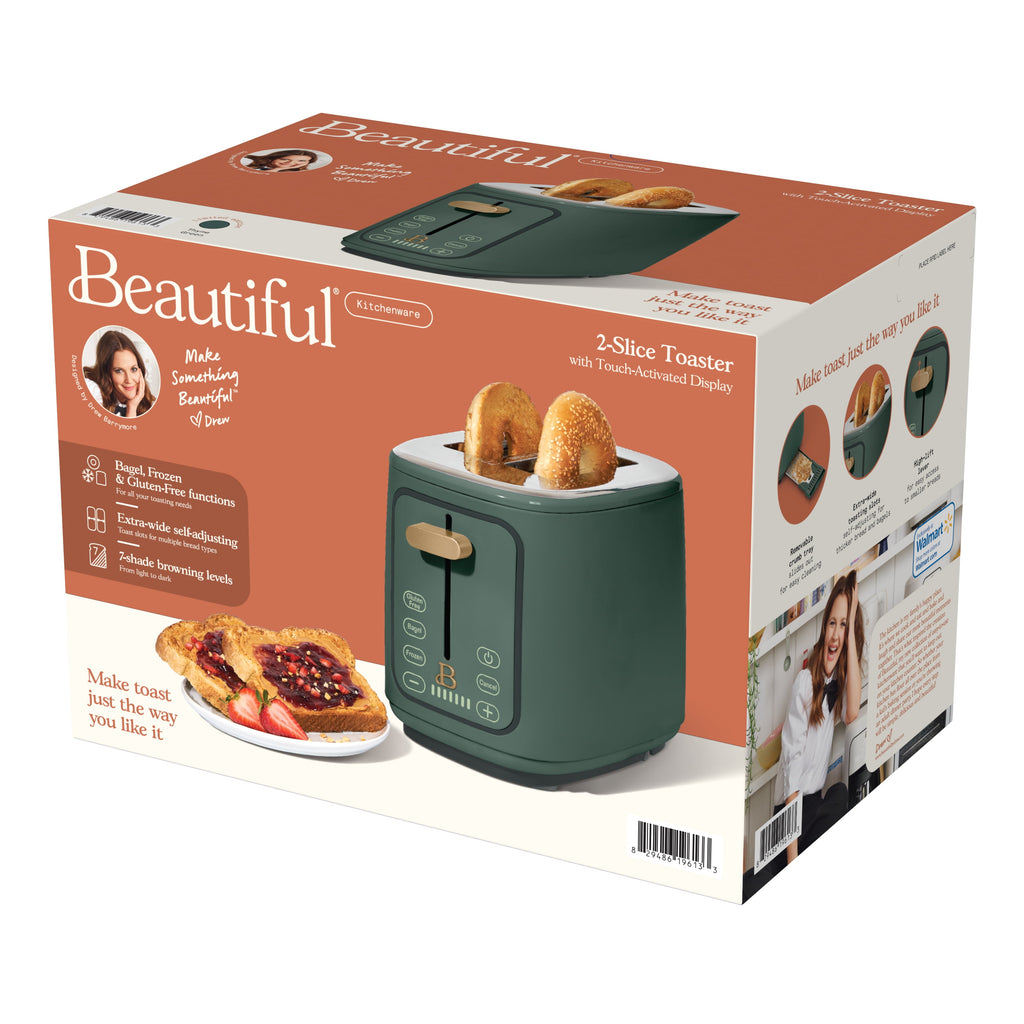 Beautiful 2 Slice Toaster with Touch-Activated Display, Thyme Green by Drew Barrymore